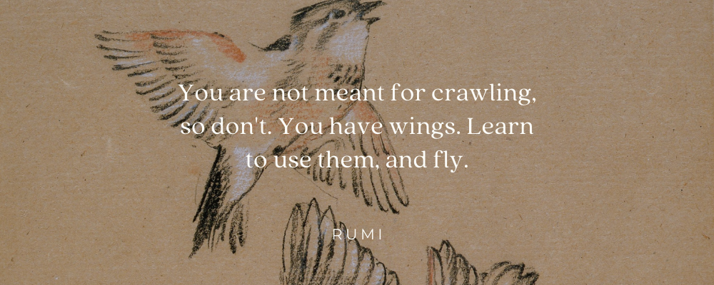 You are not meant for crawling, so don't. You have wings. Learn to use them and fly. Rumi